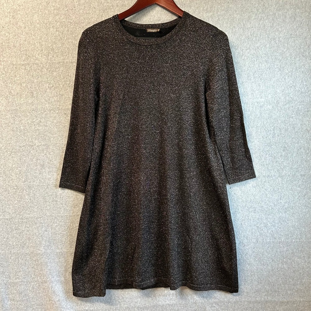 J. McLaughlin Size Medium Black Gold Shimmer Metallic Shirt Dress‎ Long Sleeve